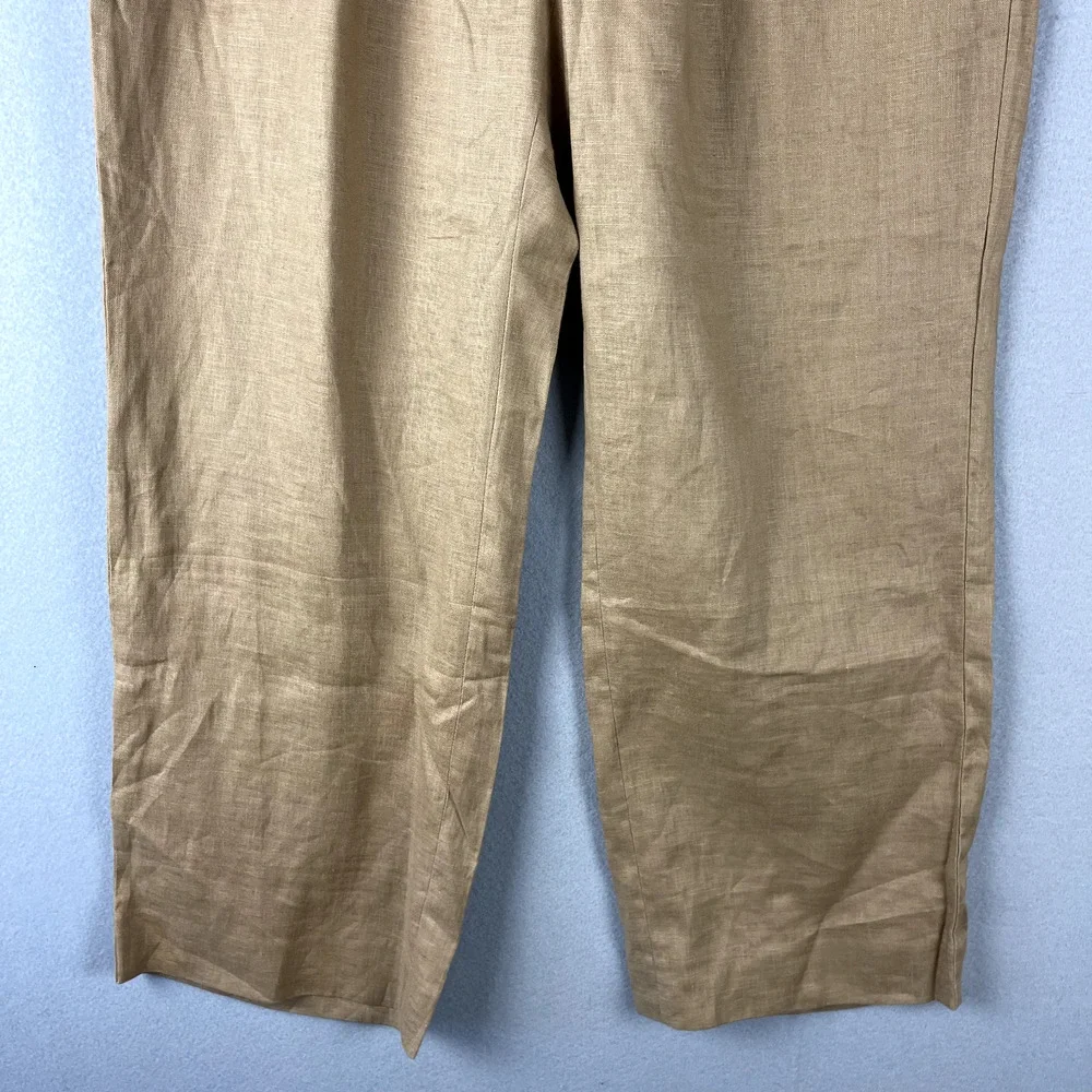 Banana Republic Linen Pant Women 12 Short 12S Latte Tan Wide Leg Pleated Classic